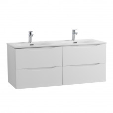 Тумба с раковиной подвесная BelBagno MARINO-CER-N-1200-4C-SO-BL-P Bianco Lucido, раковина белая BB-8099-120-2 с 2-я чашами