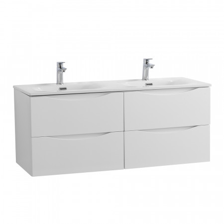 Тумба с раковиной подвесная BelBagno MARINO-CER-N-1200-4C-SO-BL-P Bianco Lucido, раковина белая BB-8099-120-2 с 2-я чашами Тумба с раковиной подвесная BelBagno MARINO-CER-N-1200-4C-SO-BL-P Bianco Lucido, раковина белая BB-8099-120-2 с 2-я чашами