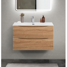 Тумба с раковиной подвесная BelBagno MARINO-CER-MINI-800-2C-SO-WO-P Rovere Bianco, раковина белая BB-8099-3-80