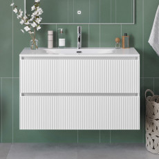 Тумба с раковиной подвесная BelBagno UNO-MINI-900-2C-SO-BO Bianco Opaco, раковина белая BB-8099-3-90