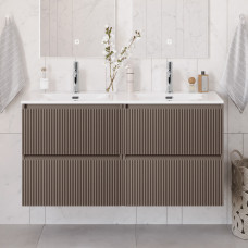 Тумба с раковиной подвесная BelBagno UNO-1200-4C-SO-СO Бежевый матовый, раковина белая BB-8099-120-2 с 2-я чашами