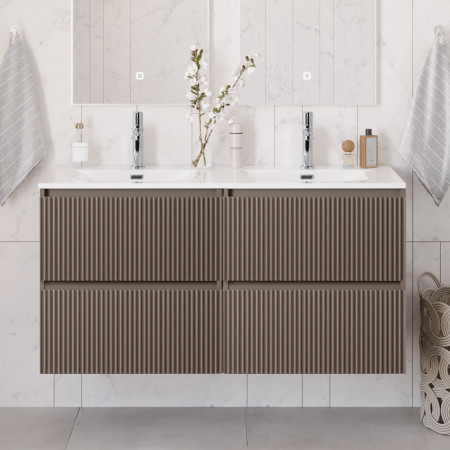 Тумба с раковиной подвесная BelBagno UNO-1200-4C-SO-СO Бежевый матовый, раковина белая BB-8099-120-2 с 2-я чашами Тумба с раковиной подвесная BelBagno UNO-1200-4C-SO-СO Бежевый матовый, раковина белая BB-8099-120-2 с 2-я чашами
