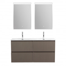 Тумба с раковиной подвесная BelBagno UNO-1200-4C-SO-СO Бежевый матовый, раковина белая BB-8099-120-2 с 2-я чашами