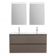 Тумба с раковиной подвесная BelBagno UNO-1200-4C-SO-СO Бежевый матовый, раковина белая BB-8099-120-2 с 2-я чашами