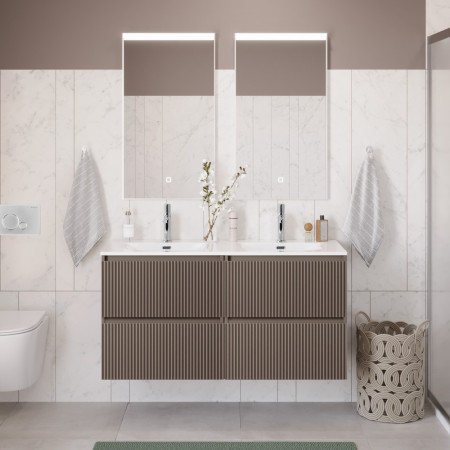Тумба с раковиной подвесная BelBagno UNO-1200-4C-SO-СO Бежевый матовый, раковина белая BB-8099-120-2 с 2-я чашами Тумба с раковиной подвесная BelBagno UNO-1200-4C-SO-СO Бежевый матовый, раковина белая BB-8099-120-2 с 2-я чашами