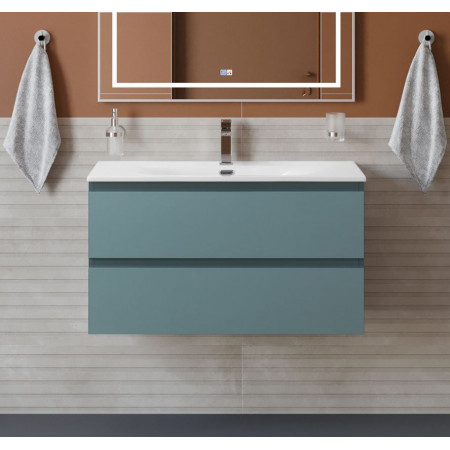 Тумба с раковиной подвесная BelBagno KRAFT-900-2C-SO-AO Голубой матовый, раковина белая BB-8099-90 Тумба с раковиной подвесная BelBagno KRAFT-900-2C-SO-AO Голубой матовый, раковина белая BB-8099-90