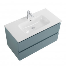 Тумба с раковиной подвесная BelBagno KRAFT-900-2C-SO-AO Голубой матовый, раковина белая BB900ETL
