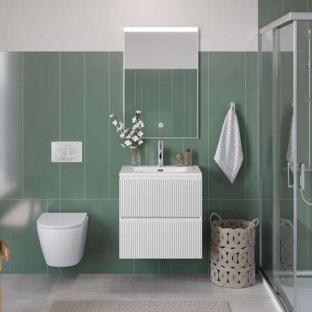 Тумба с раковиной подвесная BelBagno UNO-MINI-600-2C-SO-BO Bianco Opaco, раковина белая BB-8099-3-60 Тумба с раковиной подвесная BelBagno UNO-MINI-600-2C-SO-BO Bianco Opaco, раковина белая BB-8099-3-60