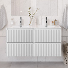 Тумба с раковиной подвесная BelBagno UNO-1200-4C-SO-BO Bianco Opaco, раковина белая BB-8099-120-2 с 2-я чашами