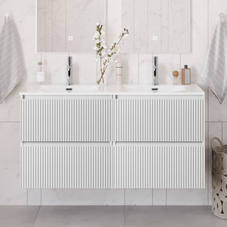 Тумба с раковиной подвесная BelBagno UNO-1200-4C-SO-BO Bianco Opaco, раковина белая BB-8099-120-2 с 2-я чашами Тумба с раковиной подвесная BelBagno UNO-1200-4C-SO-BO Bianco Opaco, раковина белая BB-8099-120-2 с 2-я чашами