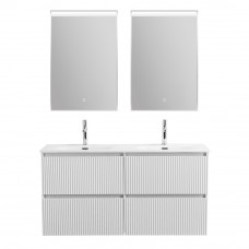 Тумба с раковиной подвесная BelBagno UNO-1200-4C-SO-BO Bianco Opaco, раковина белая BB-8099-120-2 с 2-я чашами