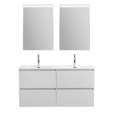Тумба с раковиной подвесная BelBagno UNO-1200-4C-SO-BO Bianco Opaco, раковина белая BB-8099-120-2 с 2-я чашами