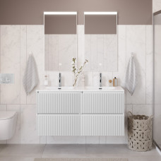 Тумба с раковиной подвесная BelBagno UNO-1200-4C-SO-BO Bianco Opaco, раковина белая BB-8099-120-2 с 2-я чашами