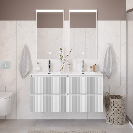 Тумба с раковиной подвесная BelBagno UNO-1200-4C-SO-BO Bianco Opaco, раковина белая BB-8099-120-2 с 2-я чашами Тумба с раковиной подвесная BelBagno UNO-1200-4C-SO-BO Bianco Opaco, раковина белая BB-8099-120-2 с 2-я чашами