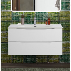 Тумба с раковиной подвесная BelBagno MARINO-CER-N-1000-2C-SO-BO-P Bianco Opaco, раковина белая BB-8099-100