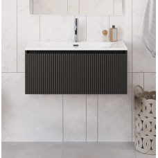 Тумба с раковиной подвесная BelBagno UNO-800-1C-SO-GSO Темно-Серый матовый, раковина белая BB-8099-80