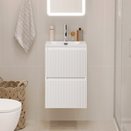 Тумба с раковиной подвесная BelBagno UNO-MINI-400-2C-SO-BO Bianco Opaco, раковина белая BB-8099-3-40 Тумба с раковиной подвесная BelBagno UNO-MINI-400-2C-SO-BO Bianco Opaco, раковина белая BB-8099-3-40