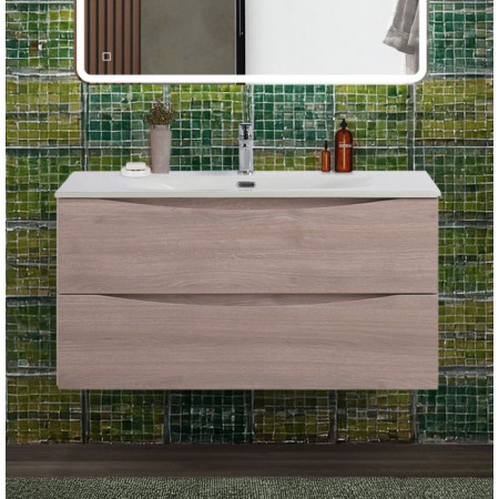 Тумба с раковиной подвесная BelBagno MARINO-CER-N-1000-2C-SO-RG-P Rovere Grigio, раковина белая BB-8099-100 Тумба с раковиной подвесная BelBagno MARINO-CER-N-1000-2C-SO-RG-P Rovere Grigio, раковина белая BB-8099-100