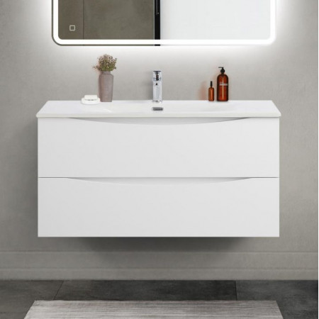 Тумба с раковиной подвесная BelBagno MARINO-CER-MINI-1000-2C-SO-BL-P Bianco Lucido, раковина белая BB-8099-3-100 Тумба с раковиной подвесная BelBagno MARINO-CER-MINI-1000-2C-SO-BL-P Bianco Lucido, раковина белая BB-8099-3-100