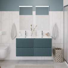 Тумба с раковиной подвесная BelBagno UNO-1200-4C-SO-AO Голубой матовый, раковина белая BB-8099-120-2 с 2-я чашами