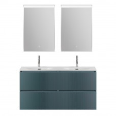 Тумба с раковиной подвесная BelBagno UNO-1200-4C-SO-AO Голубой матовый, раковина белая BB-8099-120-2 с 2-я чашами
