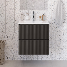Тумба с раковиной подвесная BelBagno UNO-MINI-600-2C-SO-GSO Темно-Серый матовый, раковина белая BB-8099-3-60