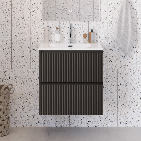 Тумба с раковиной подвесная BelBagno UNO-MINI-600-2C-SO-GSO Темно-Серый матовый, раковина белая BB-8099-3-60 Тумба с раковиной подвесная BelBagno UNO-MINI-600-2C-SO-GSO Темно-Серый матовый, раковина белая BB-8099-3-60