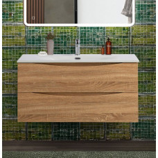 Тумба с раковиной подвесная BelBagno MARINO-CER-N-1000-2C-SO-WO-P Rovere Bianco, раковина белая BB-8099-100