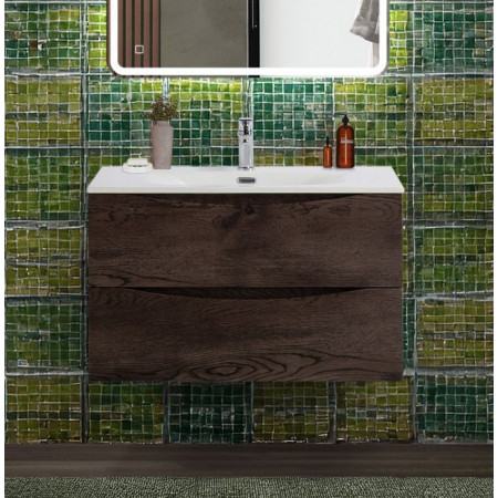 Тумба с раковиной подвесная BelBagno MARINO-CER-N-900-2C-SO-RNG-P Rovere Nature Grigio, раковина белая BB-8099-90 Тумба с раковиной подвесная BelBagno MARINO-CER-N-900-2C-SO-RNG-P Rovere Nature Grigio, раковина белая BB-8099-90