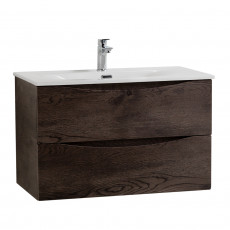 Тумба с раковиной подвесная BelBagno MARINO-CER-N-900-2C-SO-RNG-P Rovere Nature Grigio, раковина белая BB-8099-90