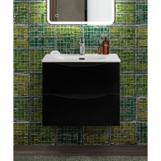 Тумба с раковиной подвесная BelBagno MARINO-CER-N-600-2C-SO-NL-P Nero Lucido, раковина белая BB-8099-60