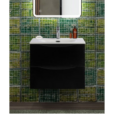 Тумба с раковиной подвесная BelBagno MARINO-CER-N-600-2C-SO-NL-P Nero Lucido, раковина белая BB-8099-60