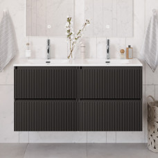 Тумба с раковиной подвесная BelBagno UNO-1200-4C-SO-GSO Темно-Серый матовый, раковина белая BB-8099-120-2 с 2-я чашами