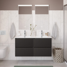 Тумба с раковиной подвесная BelBagno UNO-1200-4C-SO-GSO Темно-Серый матовый, раковина белая BB-8099-120-2 с 2-я чашами