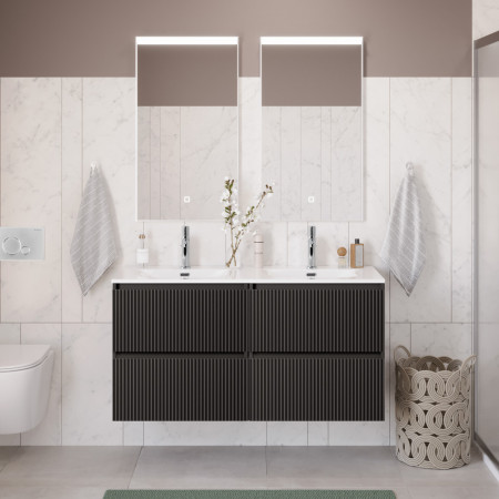 Тумба с раковиной подвесная BelBagno UNO-1200-4C-SO-GSO Темно-Серый матовый, раковина белая BB-8099-120-2 с 2-я чашами Тумба с раковиной подвесная BelBagno UNO-1200-4C-SO-GSO Темно-Серый матовый, раковина белая BB-8099-120-2 с 2-я чашами