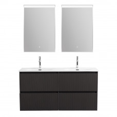 Тумба с раковиной подвесная BelBagno UNO-1200-4C-SO-GSO Темно-Серый матовый, раковина белая BB-8099-120-2 с 2-я чашами