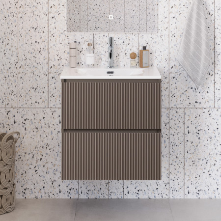 Тумба с раковиной подвесная BelBagno UNO-MINI-600-2C-SO-СO Бежевый матовый, раковина белая BB-8099-3-50 Тумба с раковиной подвесная BelBagno UNO-MINI-600-2C-SO-СO Бежевый матовый, раковина белая BB-8099-3-50