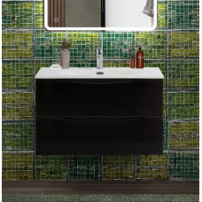 Тумба с раковиной подвесная BelBagno MARINO-CER-N-900-2C-SO-NL-P Nero Lucido, раковина белая BB-8099-90