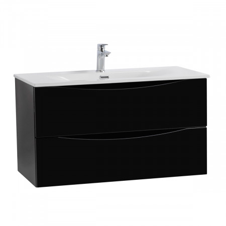 Тумба с раковиной подвесная BelBagno MARINO-CER-N-900-2C-SO-NL-P Nero Lucido, раковина белая BB-8099-90 Тумба с раковиной подвесная BelBagno MARINO-CER-N-900-2C-SO-NL-P Nero Lucido, раковина белая BB-8099-90