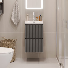 Тумба с раковиной подвесная BelBagno UNO-MINI-400-2C-SO-GSO Темно-Серый матовый, раковина белая BB-8099-3-40
