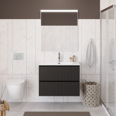 Тумба с раковиной подвесная BelBagno UNO-800-2C-SO-GSO Темно-Серый матовый, раковина белая BB-8099-80