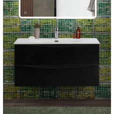 Тумба с раковиной подвесная BelBagno MARINO-CER-N-1000-2C-SO-NL-P Nero Lucido, раковина белая BB-8099-100