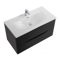 Тумба с раковиной подвесная BelBagno MARINO-CER-N-1000-2C-SO-NL-P Nero Lucido, раковина белая BB-8099-100