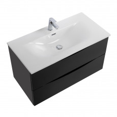 Тумба с раковиной подвесная BelBagno MARINO-CER-N-1000-2C-SO-NL-P Nero Lucido, раковина белая BB-8099-100