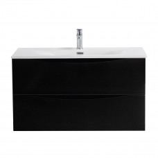 Тумба с раковиной подвесная BelBagno MARINO-CER-N-1000-2C-SO-NL-P Nero Lucido, раковина белая BB-8099-100
