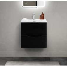 Тумба с раковиной подвесная BelBagno MARINO-CER-MINI-500-2C-SO-NL-P Nero Lucido, раковина белая BB-8099-3-50