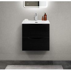 Тумба с раковиной подвесная BelBagno MARINO-CER-MINI-500-2C-SO-NL-P Nero Lucido, раковина белая BB-8099-3-50