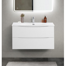 Тумба с раковиной подвесная BelBagno MARINO-CER-MINI-900-2C-SO-BL-P Bianco Lucido, раковина белая BB-8099-3-90