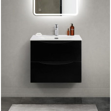 Тумба с раковиной подвесная BelBagno MARINO-CER-MINI-600-2C-SO-NL-P Nero Lucido, раковина белая BB-8099-3-60
