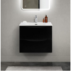 Тумба с раковиной подвесная BelBagno MARINO-CER-MINI-600-2C-SO-NL-P Nero Lucido, раковина белая BB-8099-3-60